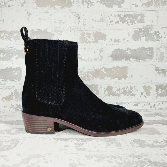 New Sam Edelman Bronson Black Suede Low Stack Heel Bootie O473 - Picture 4 of 12
